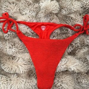 Monday Swimwear Red Textured Bikini Bottom Size VV
